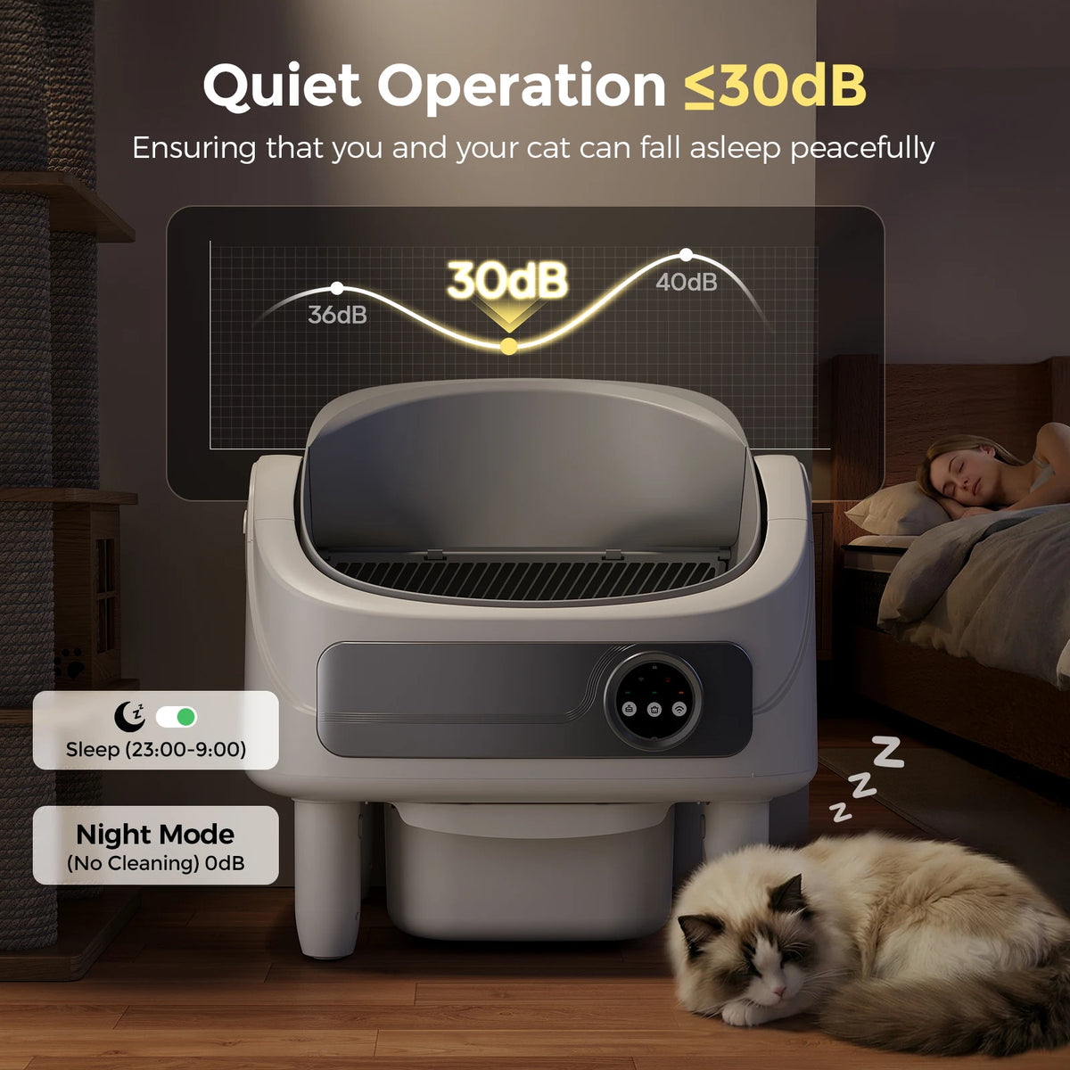 Litière autonettoyante pour chat 75 L – connectée et silencieuse